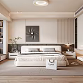 Modern Minimalist Bedroom Interior With King Bed Nightstands Table Lamps Soft Rug And Abstract Painting