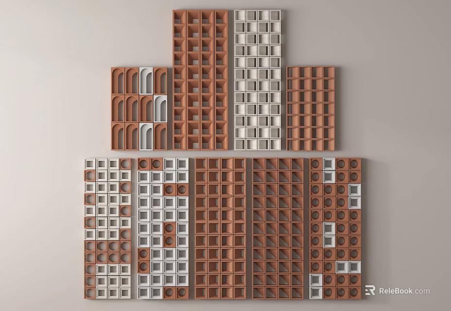 Geometric Brick Pattern Collection In Brown And White For Decorative Walls 3d model