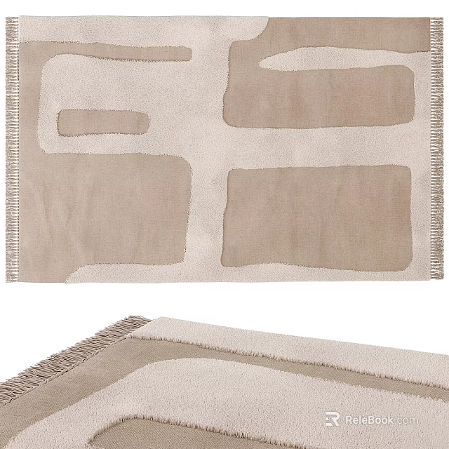 Beige Square Rug Featuring Modern Geometric Pattern And Fringe Edges 3d model