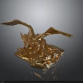 Golden Dragon Mythical Creature Sculpture With Spread Wings On Rocky Base