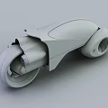 Futuristic Motorcycle with Sleek White Blue Design Large Wheels Carbon Fiber Dusk Sky Cracked Ground