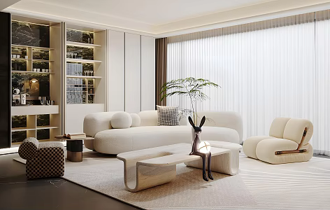 Light Luxury Italian Style Home Living Room High Grade Grey Living Room Sofa Coffee Table Combination Marble TV Background Wall Black and White Grey Living Room Italian Style Living Room without Main Lamp 3d model