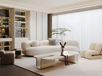 Light Luxury Italian Style Home Living Room High Grade Grey Living Room Sofa Coffee Table Combination Marble TV Background Wall Black and White Grey Living Room Italian Style Living Room without Main Lamp 3d model