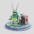 Green Insect Character with Antennae Holding Weapon and Metal Mailbox on Base with Flecktog Text