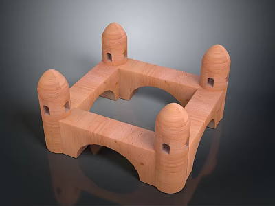 Wooden Building Blocks Castle Shaped Structure with Turrets Arches and Small Windows 3d model