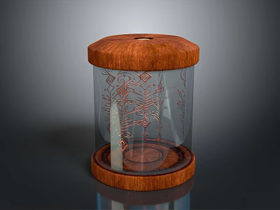 Stylish Decorative Furniture Piece With Wooden Top Base And Transparent Glass Carved Patterns 3d model