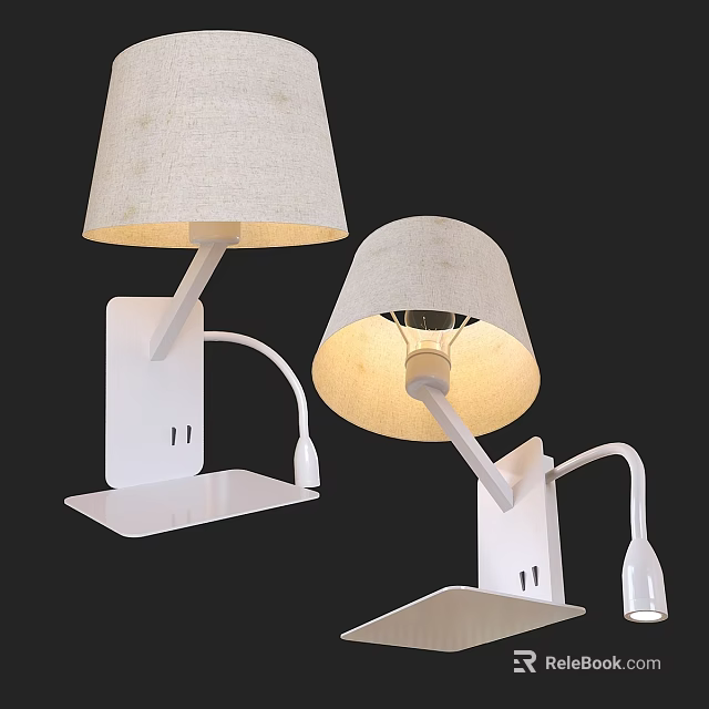 Modern Wall Lights With White Base Curved Arm Fabric Shade And Warm Glow 3d model 