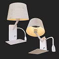 Modern Wall Lights With White Base Curved Arm Fabric Shade And Warm Glow