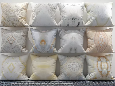 Decorative Throw Pillows With Various Patterns And Neutral Tones For Living Room Decor 3d model