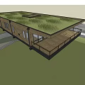 Modern Detached House With Green Grass Roof And Wooden Deck Exterior