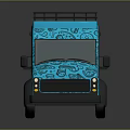 Blue Van With Patterned Exterior Roof Rack Dark Windows And Modern Design