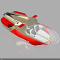 Modern Red and White Streamlined Water Vehicle with Transparent Windshield and Open Cockpit Design