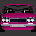 Pink Customized Vintage Sedan With Shiny Metallic Finish And Dark Background Reflection