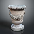 Ornamental Classical Stone Vase With Carved Grapevine Leaves And Pedestal Base