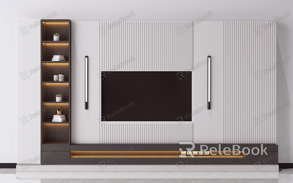 Modern TV background wall TV cabinet modeling wall model