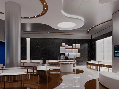 Modern Jewelry Store Interior With Marble Walls And Display Counters 3d model