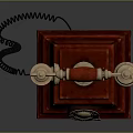 Vintage Rotary Dial Telephone Featuring Red Wooden Body And Brass Accents Design
