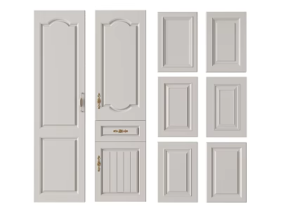 White Cabinet Doors With Different Panel Styles And Handle Designs 3d model