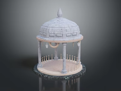Elegant Stone Dome Pavilion With Circular Base And Intricate Carved Columns Design 3d model