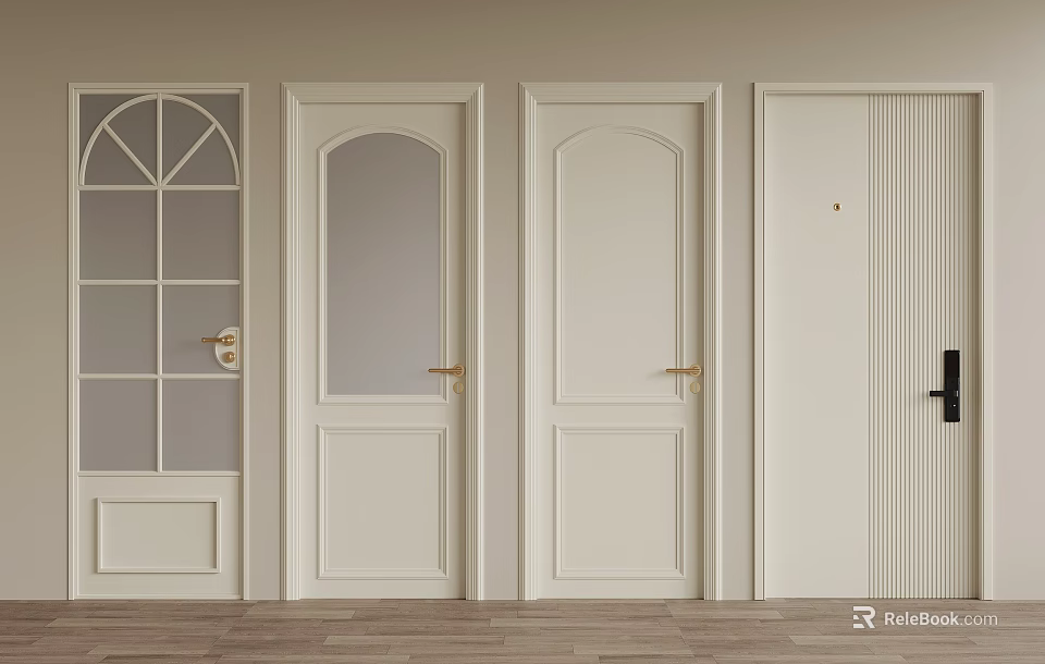 White Interior Swing Doors With Glass Panels Panel Designs And Metal Handles For Home 3d model 