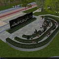 Beautiful Garden Feature With Circular Seating Lush Greenery And Soft Lighting