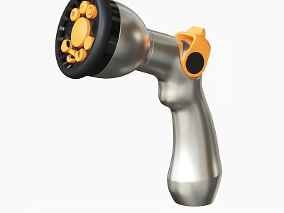 Silver Garden Hose Spray Gun With Yellow Button And Black Nozzle 3d model