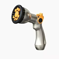 Silver Garden Hose Spray Gun With Yellow Button And Black Nozzle