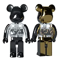Stylish Black And Gold Collectible Bear Figures With Transparent Chest Crystal Beads And Baby Text