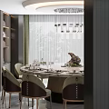 Elegant Restaurant Dining Area With Round Marble Table Green Chairs Pendant Lights And Natural Light