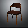 Modern Wooden Frame Chair With Maroon Upholstered Seat And Curved Legs Design