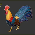 Colorful Rooster With Vibrant Feathers Red Comb Yellow Head And Blue Tail On Dark Background