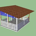 Wooden Pavilion Featuring Open Air Design Lattice Railings And Sloped Roof Structure