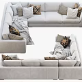 Comfortable Modern Gray Sectional Sofa With Decorative Pillows And Throw Blanket 3d model