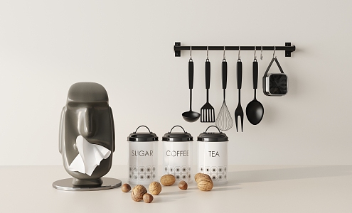 Modern kitchen supplies ornaments combination 3d model