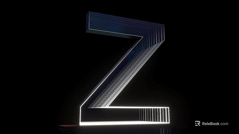 3D Letter Z Design With Metallic Texture Striped Lines And Lighting Effects On Black Background 3d model 