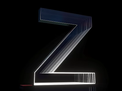 3D Letter Z Design With Metallic Texture Striped Lines And Lighting Effects On Black Background 3d model