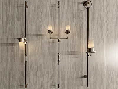 Modern Wall Lamps With Metal Design Featuring Single And Double Arms On Gray Wall 3d model