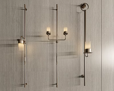 Modern Wall Lamps With Metal Design Featuring Single And Double Arms On Gray Wall 3d model