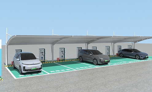 Electric vehicle charging station grid 3d model