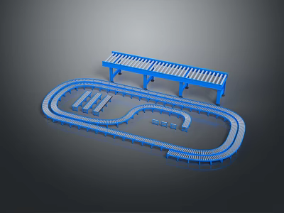 Sports Equipment Blue Race Track With Curved And Straight Sections And Starting Platform 3d model