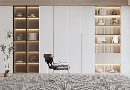 Modern Bookcase Green Plant Potted Single Sofa 3d model