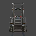 Industrial Yellow Utility Vehicle with Front Forks Mast and Black Cab
