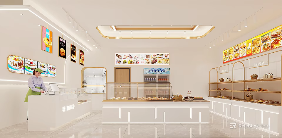 Modern Dessert Shop Interior With Glass Display Cases Fresh Desserts And Bright Lighting 3d model 