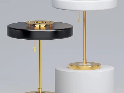 Stylish Black And White Table Lamp With Gold Stand And Round Base 3d model