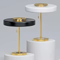 Stylish Black And White Table Lamp With Gold Stand And Round Base