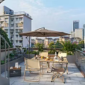 Luxury Villa Balcony With Outdoor Furniture Patio Umbrella And City View