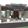 Ancient Architecture Courtyard Design With Traditional Lanterns And Stone Paved Path 3d model
