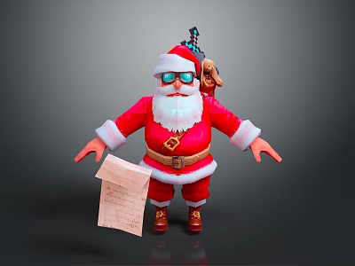 Santa Claus Character In Red Suit Holding Paper With Reindeer Companion 3d model