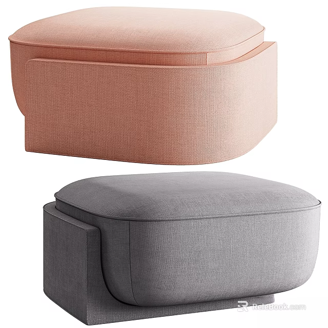 Modern Pink And Gray Fabric Sofa Stools With Comfortable Upholstered Design 3d model
