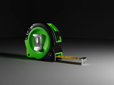 Green And Black Tape Measure With Yellow Measuring Tape On Gray Surface 3d model